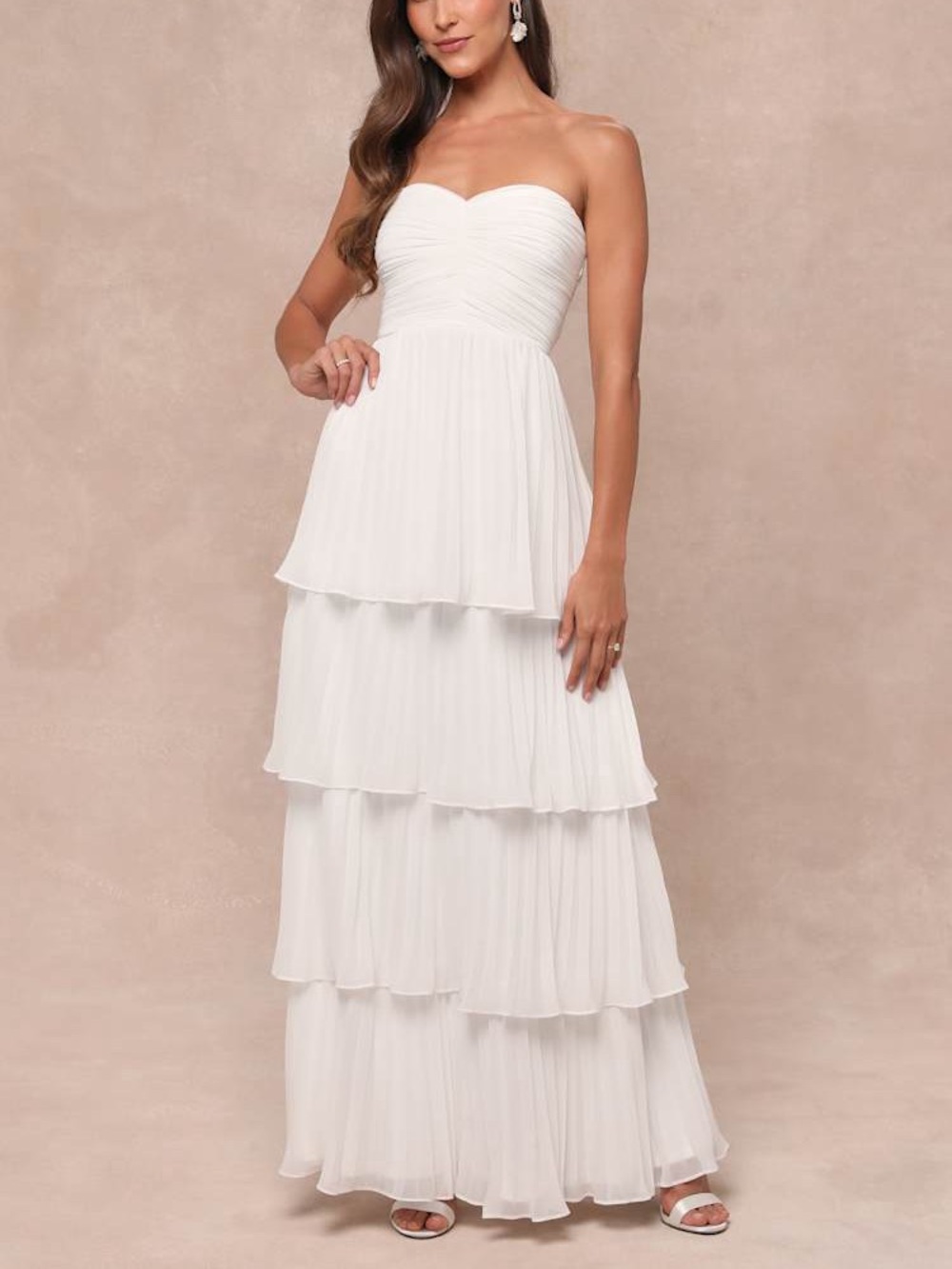 Lulus Seriously Sensational White Strapless Tiered Maxi Dress Size M NWT